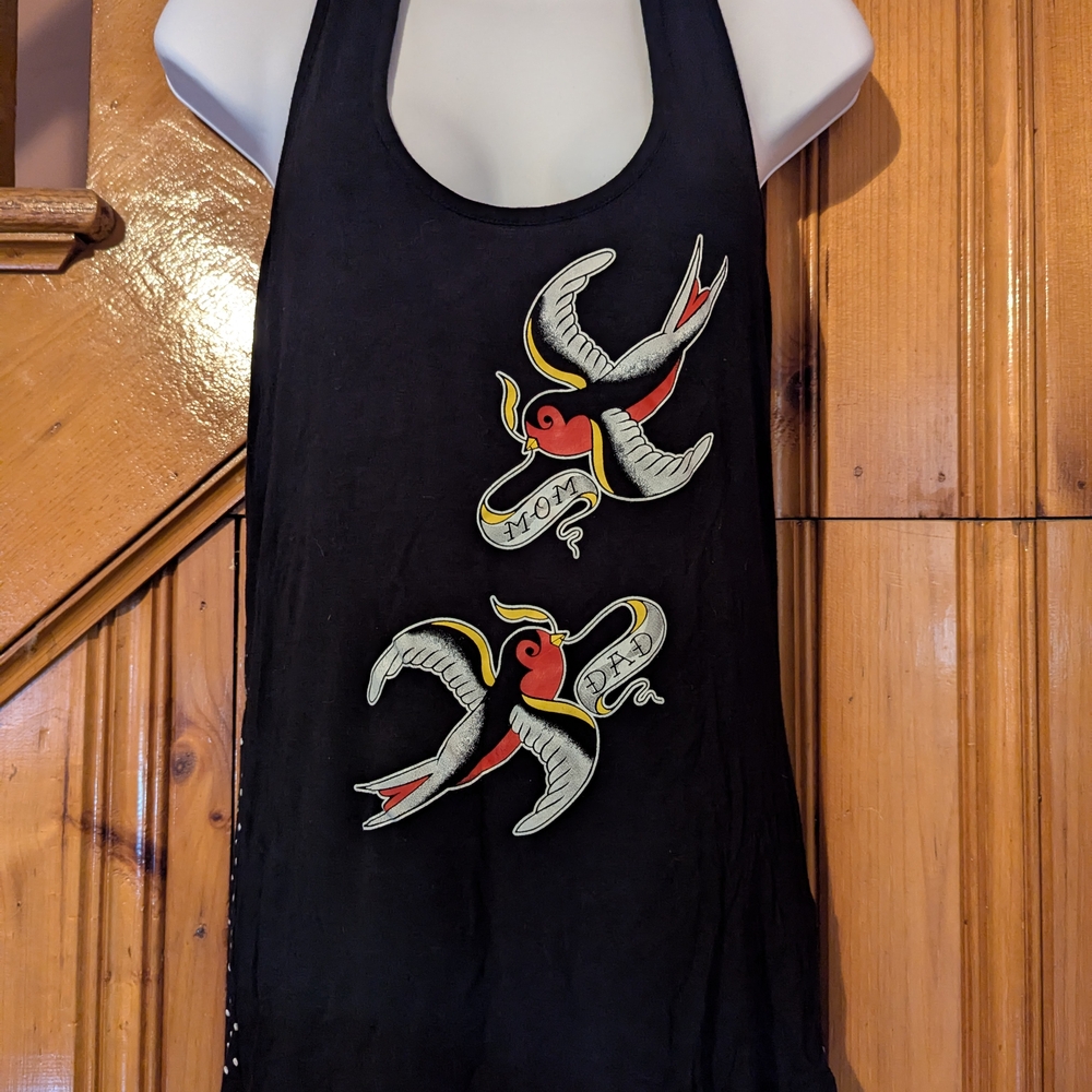 Sourpuss Black Tank with Swallow Design